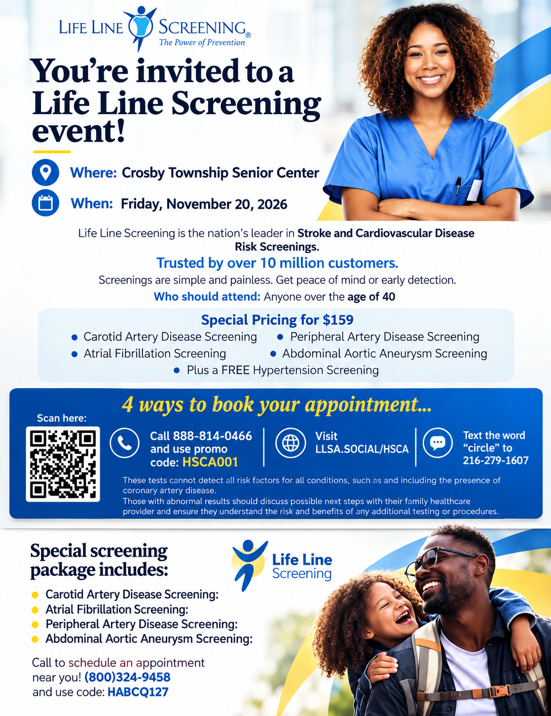 Life Line Screening event information for Crosby Township Senior Center on Friday, November 20, 2026